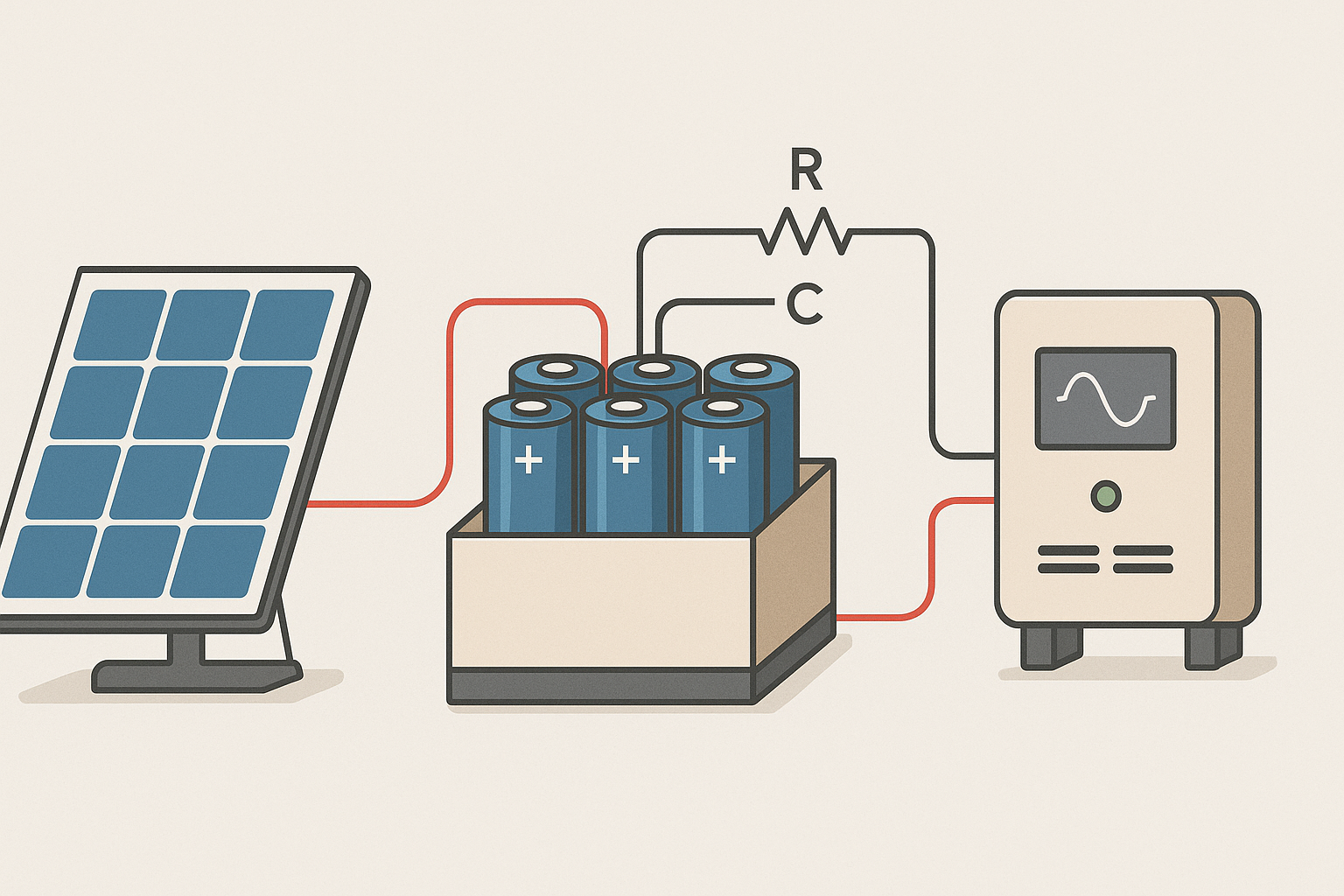 Supercapacitor bank connected to a solar charge controller and battery.
