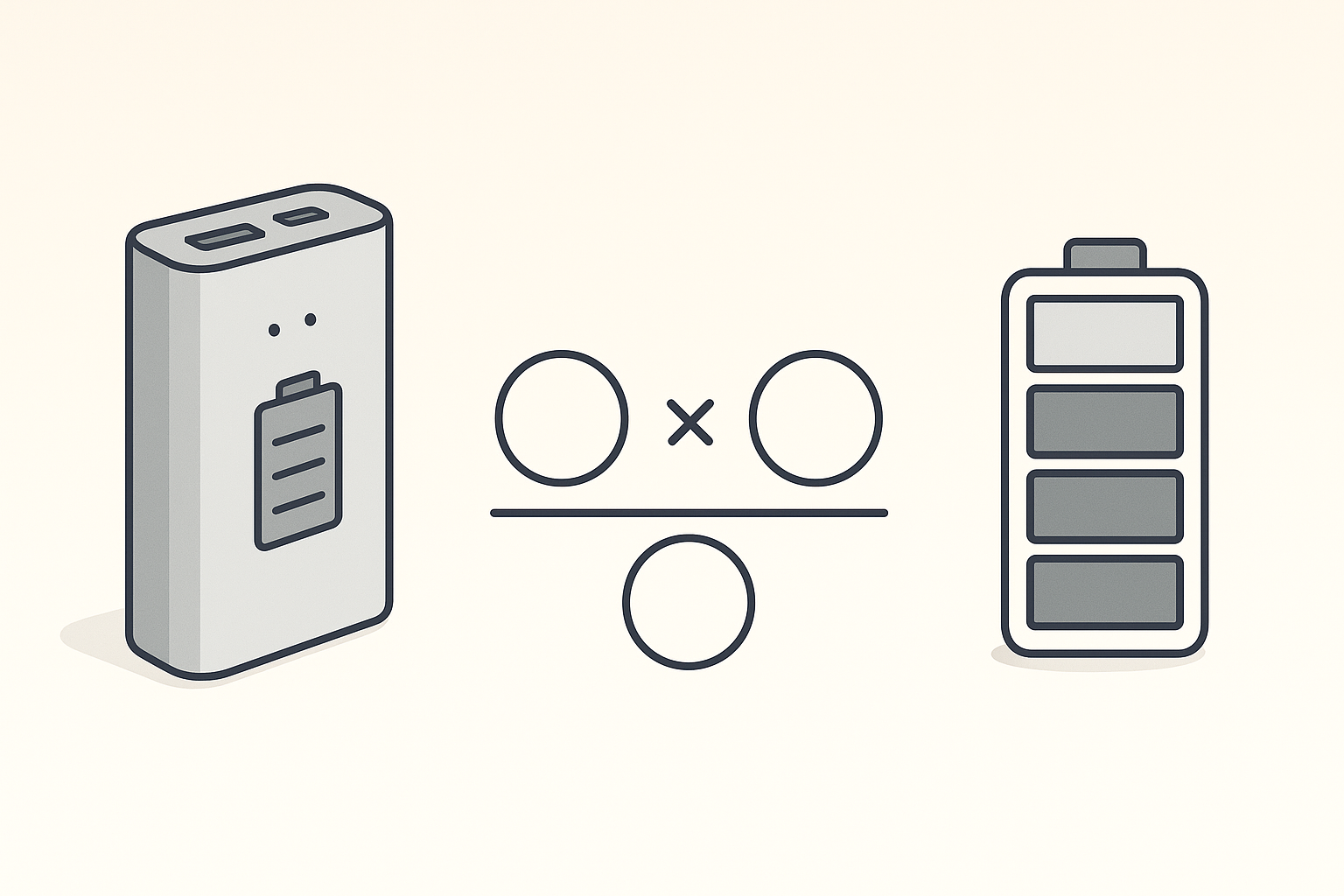 Battery bank and calculator used to estimate solar battery capacity.