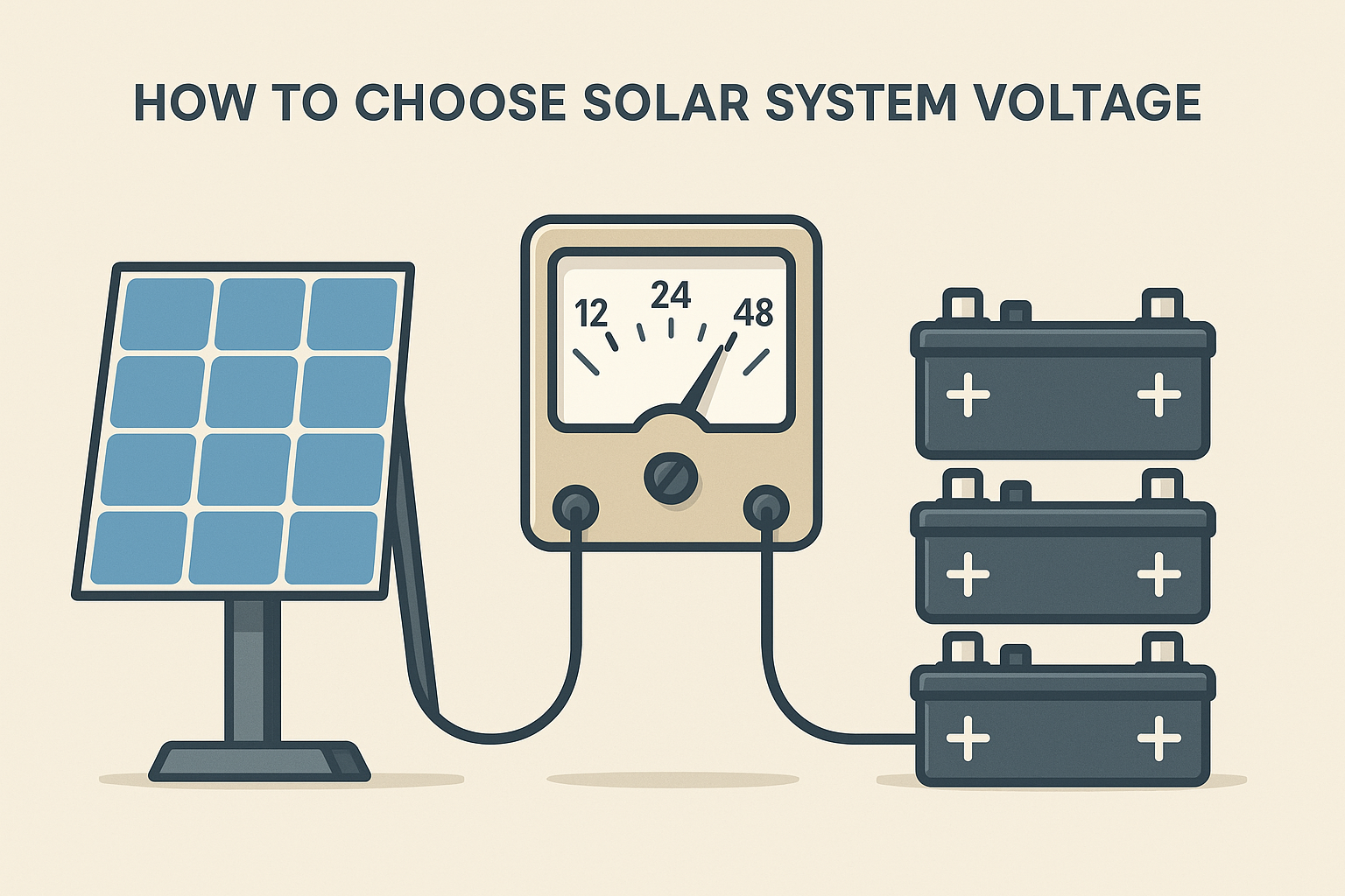Solar system voltage selection with batteries and inverter.