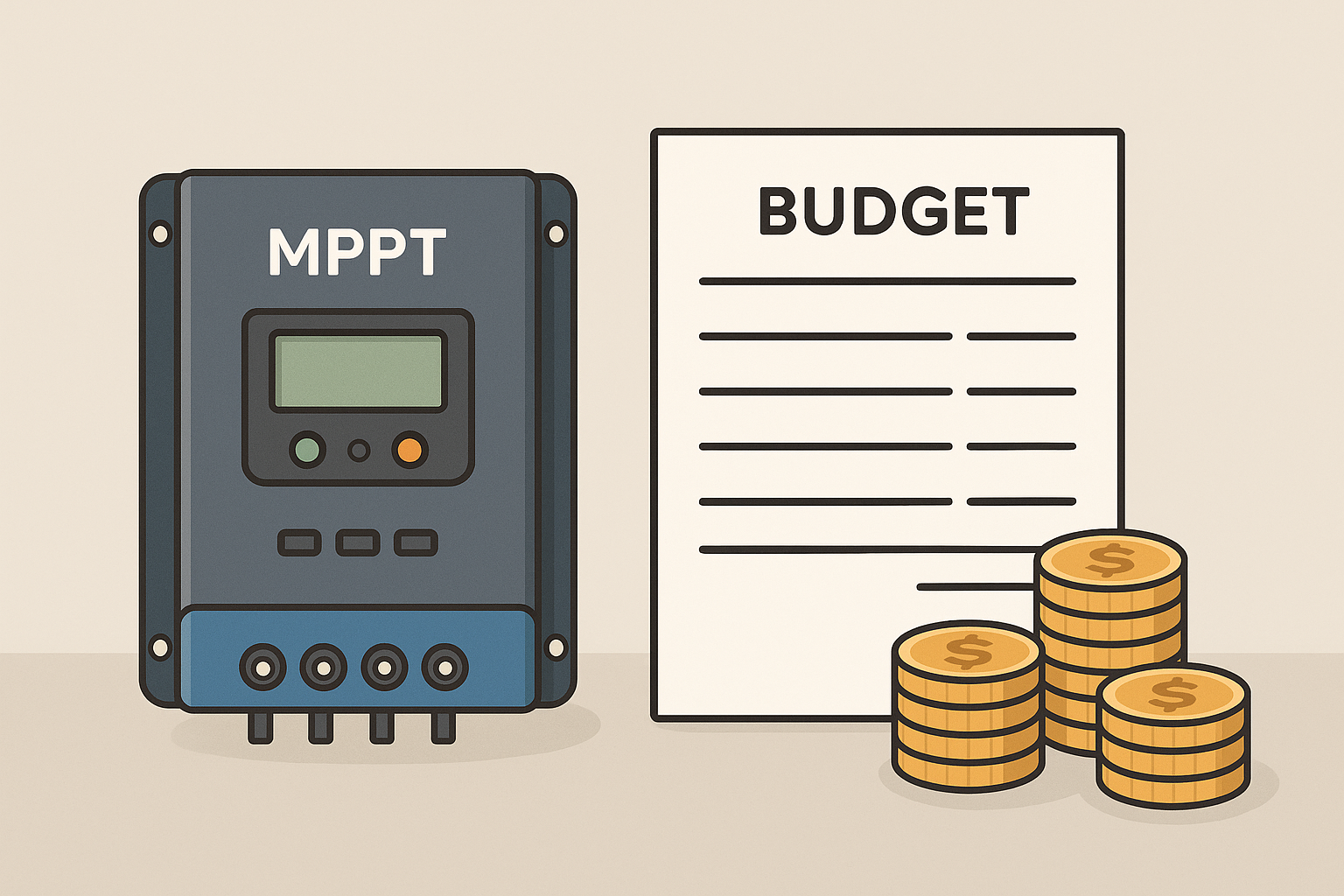 MPPT charge controller installed near a battery bank with solar wiring.