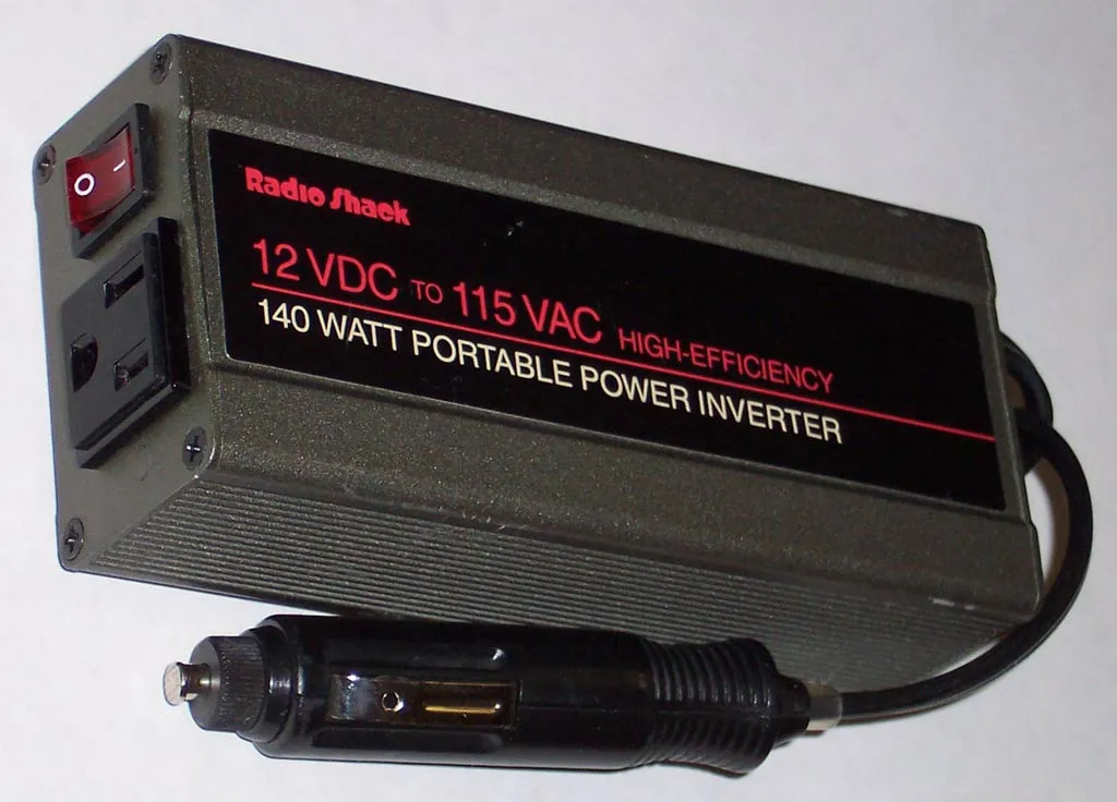 Portable DC-to-AC inverter used in RV and off-grid solar systems.